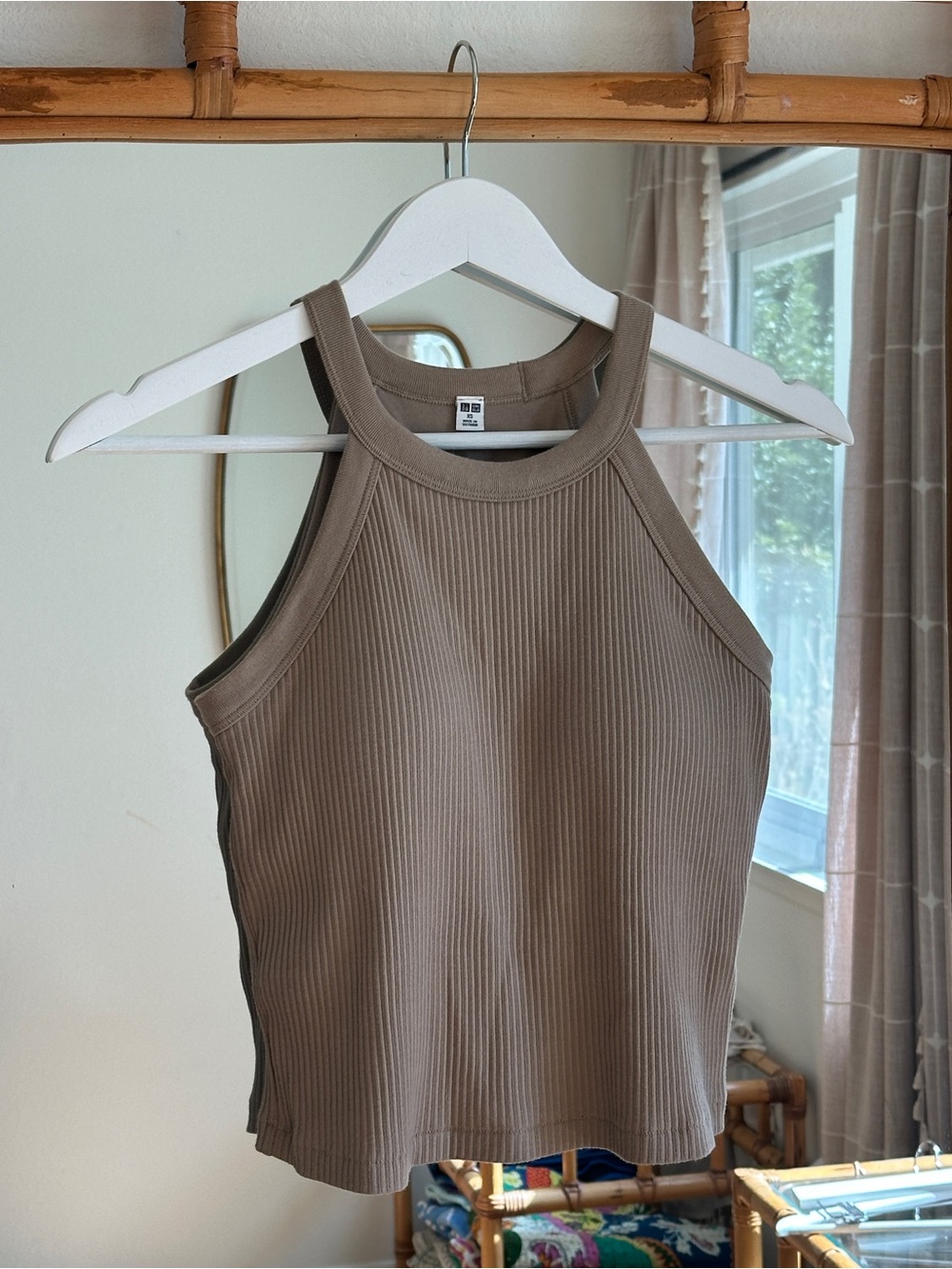 Uniqlo Ribbed High-Neck Tank Top - Taupe Brown